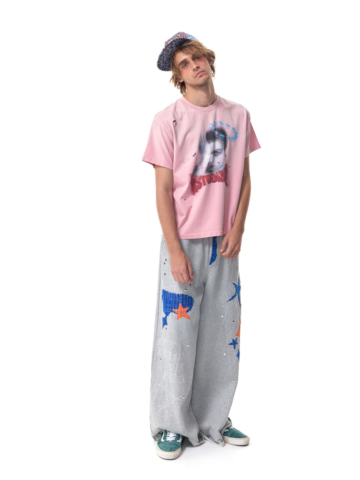 HAS2SONS  Grey Star Patch Rivet Wide Sweatpants 097