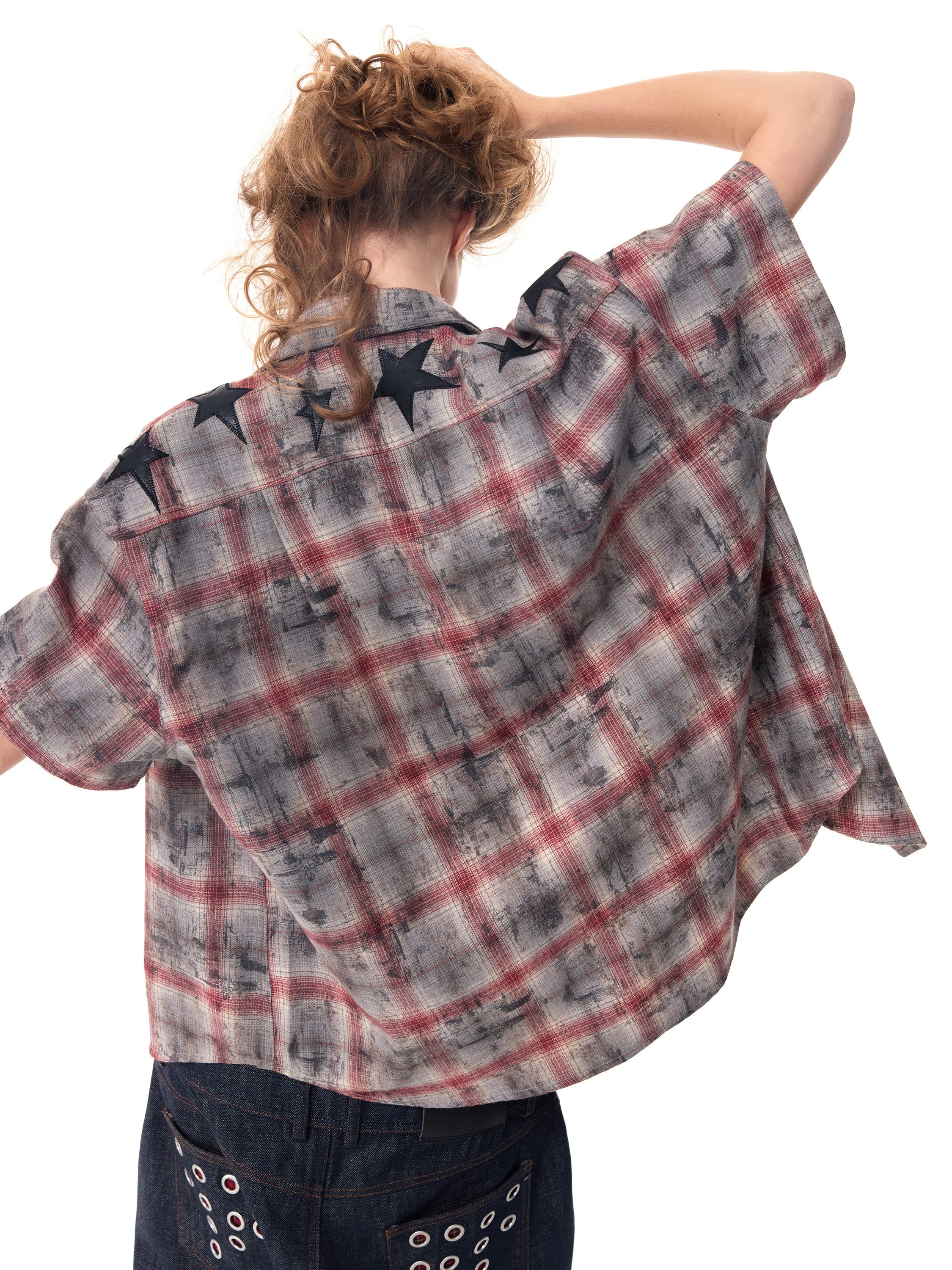 HAS2SONS Red Plaid Star Boxy Shirt 089
