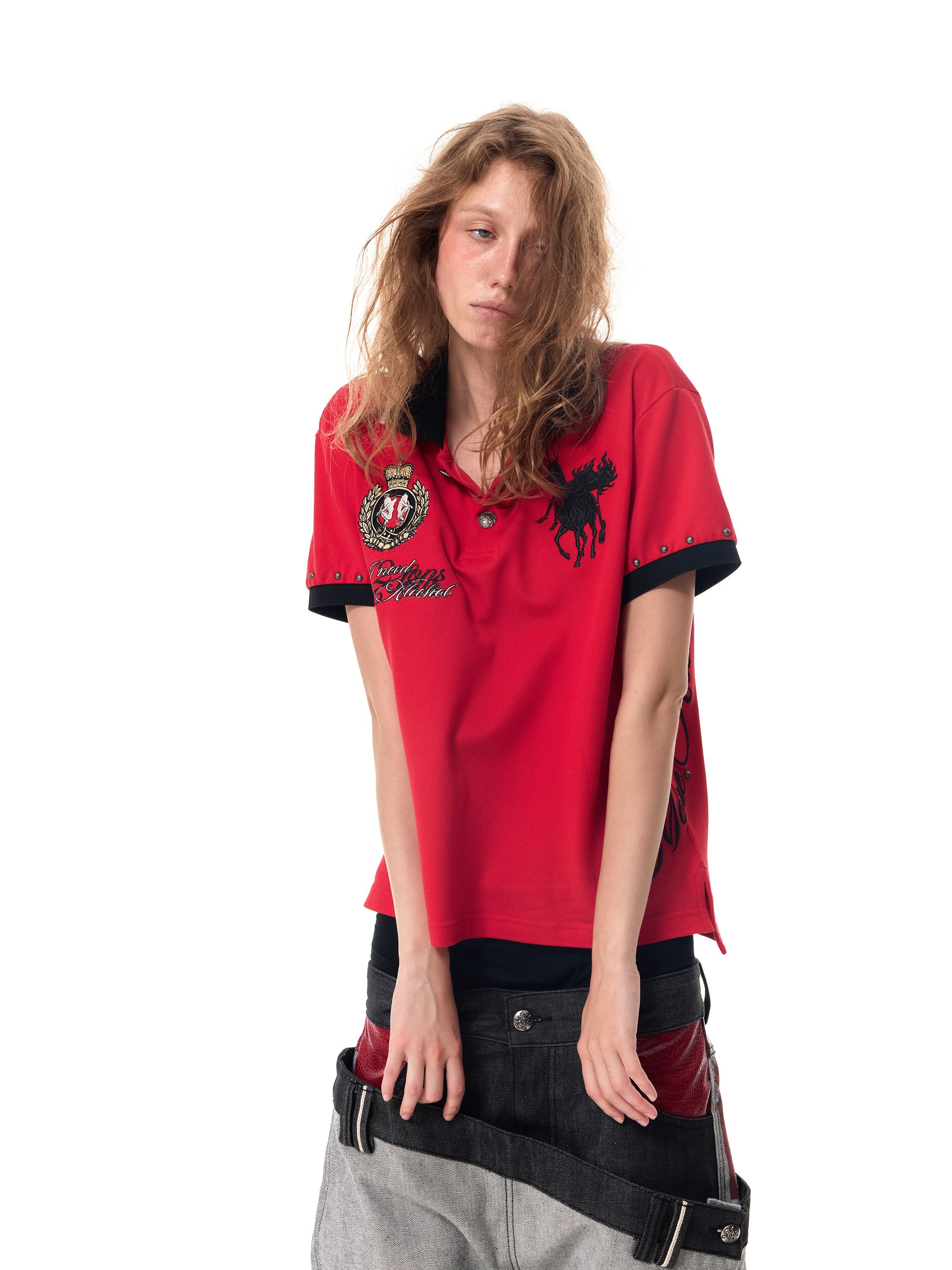 HAS2SONS Red Contrast Embroidery Polo 078