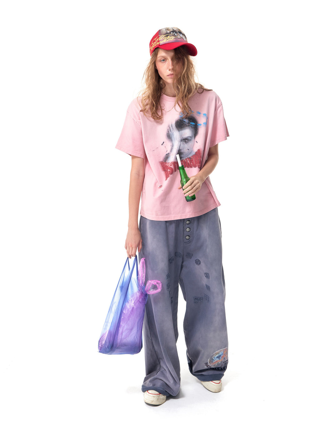 HAS2SONS Pink Ripped Halo Portrait Cropped Graphic Tee 099