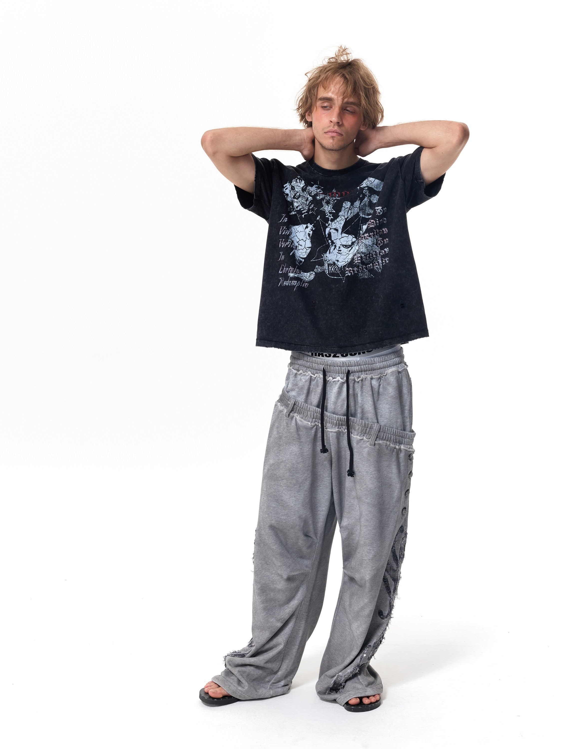 HAS2SONS Conflict Washed Distressed Crew Tee